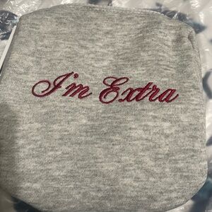 Gray Pouch with Embroidered Text